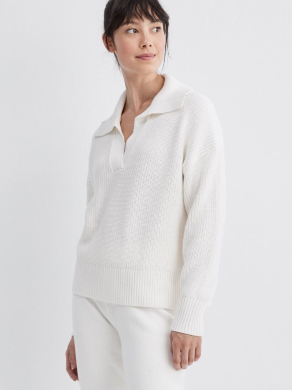 Haven Well Within 100% Organic Cotton Polo Sweater, White, Women’s XXL